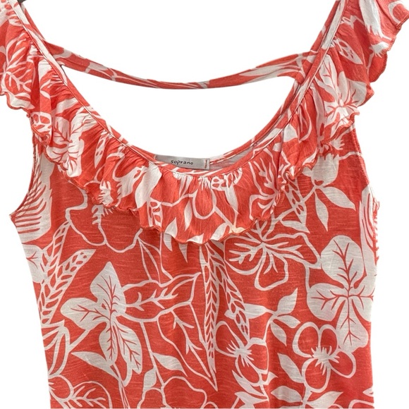 SOPRANO Coral Floral Women's Sleeveless Top. Lightweight With Ruffle Detail - Picture 6 of 10